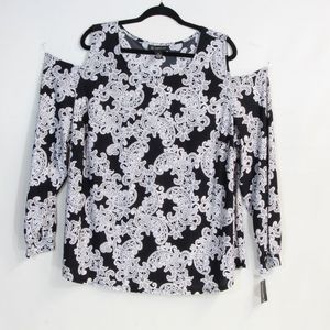 INC International Concepts Black & White Long Sleeve Cold Shoulder Top Size 3X